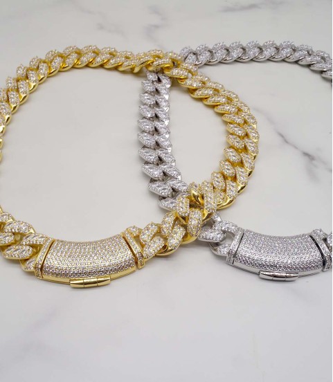 luxury gold-plated full studded cz diamond hiphop cuban chain necklace