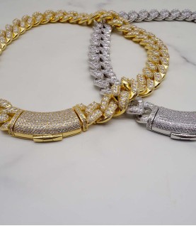luxury gold-plated full studded cz diamond hiphop cuban chain necklace