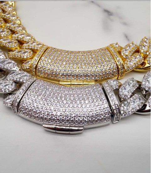 luxury gold-plated full studded cz diamond hiphop cuban chain necklace
