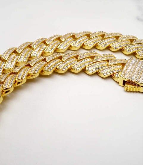 luxury gold-plated full studded cz diamond hiphop cuban chain necklace