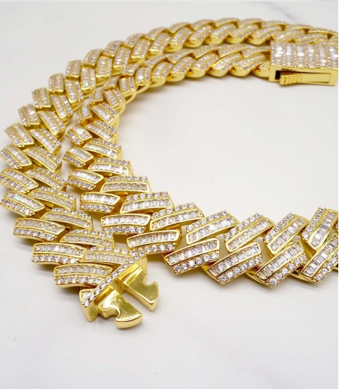 luxury gold-plated full studded cz diamond hiphop cuban chain necklace