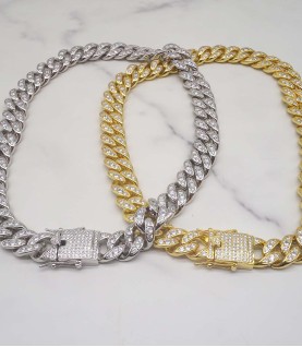 luxury gold-plated full studded cz diamond hiphop chain necklace