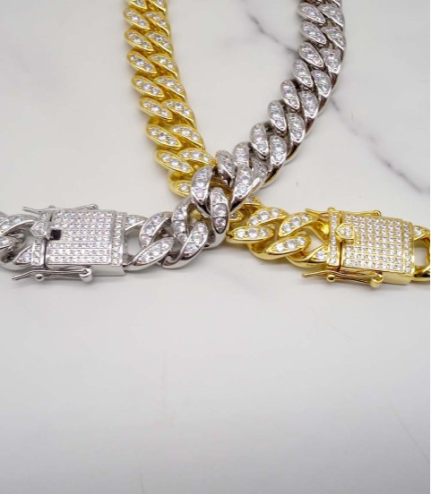 luxury gold-plated full studded cz diamond hiphop chain necklace