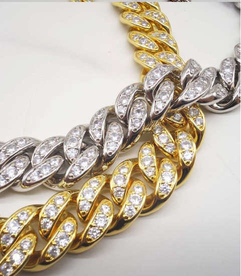 luxury gold-plated full studded cz diamond hiphop chain necklace
