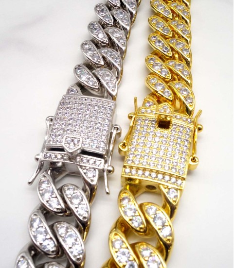 luxury gold-plated full studded cz diamond hiphop chain necklace