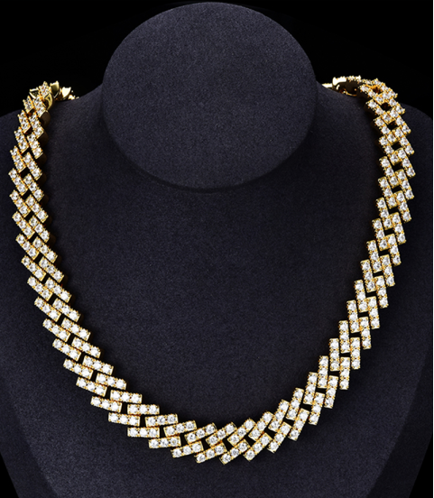 luxury gold-plated full studded cz diamond hiphop cuban chain necklace