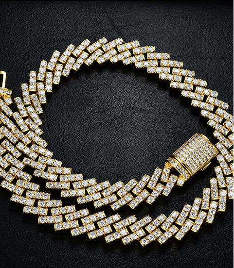 luxury gold-plated full studded cz diamond hiphop cuban chain necklace