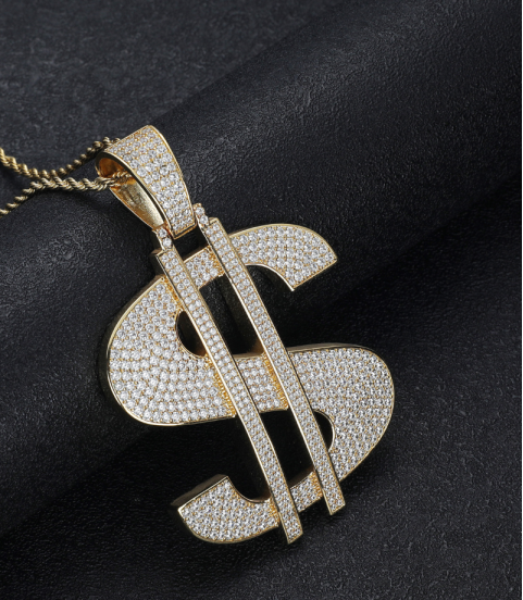gold plated hiphop money iced out rapper pendant