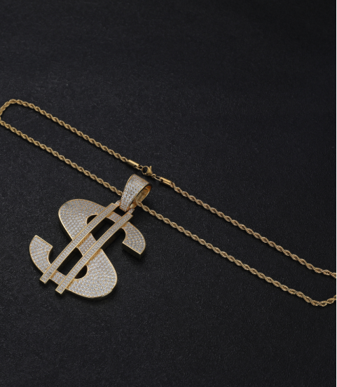 gold plated hiphop money iced out rapper pendant