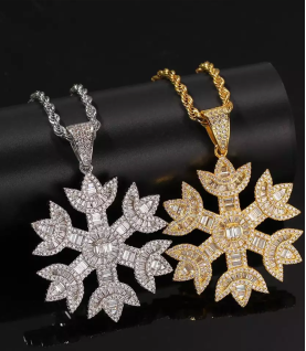 Snowflake snow gold plated full studded cz diamond pendant