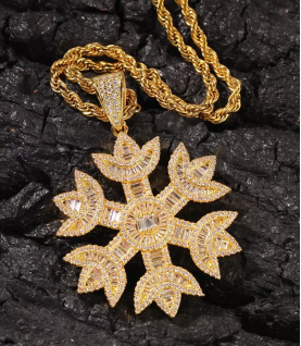Snowflake snow gold plated full studded cz diamond pendant