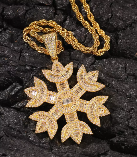 Snowflake snow gold plated full studded cz diamond pendant