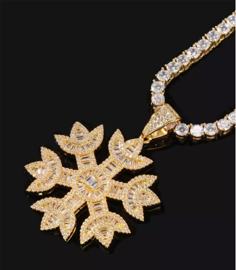 Snowflake snow gold plated full studded cz diamond pendant Snowflake snow gold plated full studded cz diamond pendant