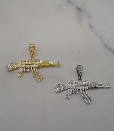inlay cz diamond hiphot gun pendant
