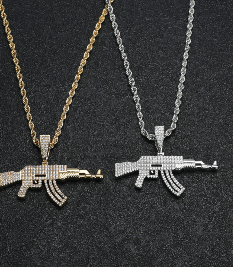inlay cz diamond hiphot gun pendant