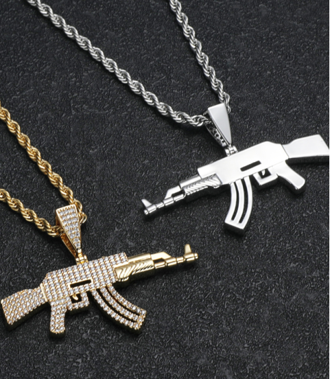 inlay cz diamond hiphot gun pendant