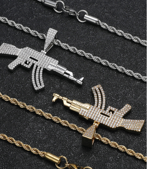 inlay cz diamond hiphot gun pendant