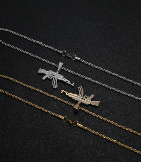 inlay cz diamond hiphot gun pendant