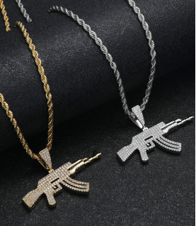 inlay cz diamond hiphot gun pendant