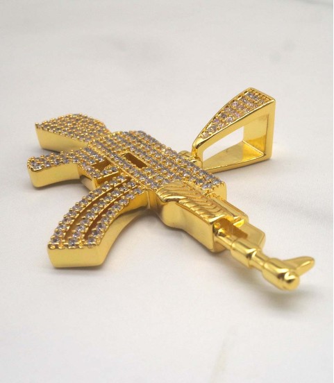 inlay cz diamond hiphot gun pendant