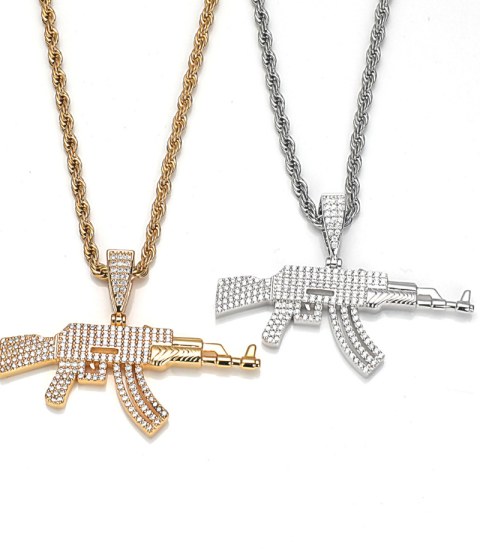 inlay cz diamond hiphot gun pendant