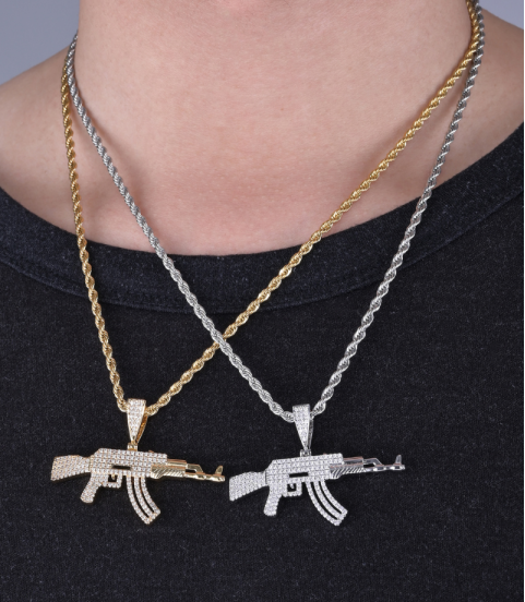 inlay cz diamond hiphot gun pendant