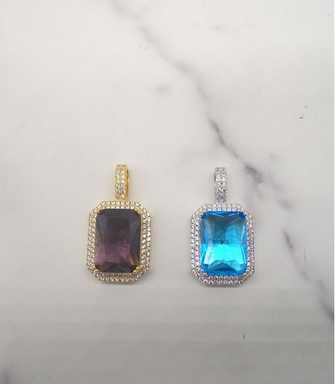 studded cz diamond square pendant