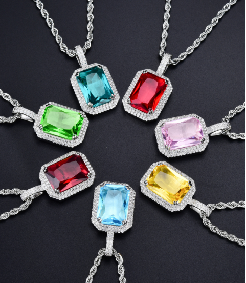 studded cz diamond square pendant