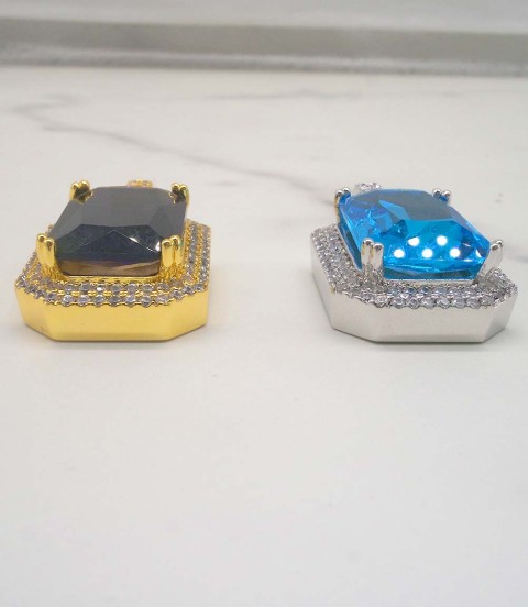 studded cz diamond square pendant