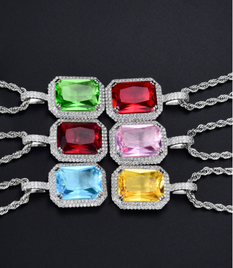 studded cz diamond square pendant