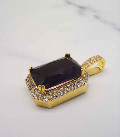 studded cz diamond square pendant