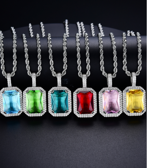 studded cz diamond square pendant