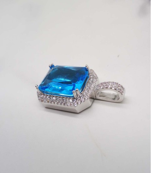 studded cz diamond square pendant