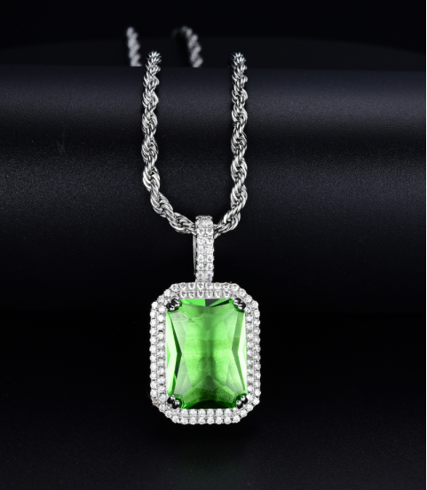 studded cz diamond square pendant