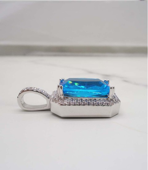 studded cz diamond square pendant