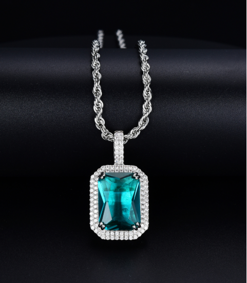 studded cz diamond square pendant