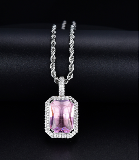 studded cz diamond square pendant