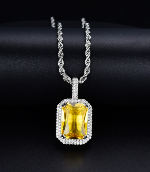 studded cz diamond square pendant