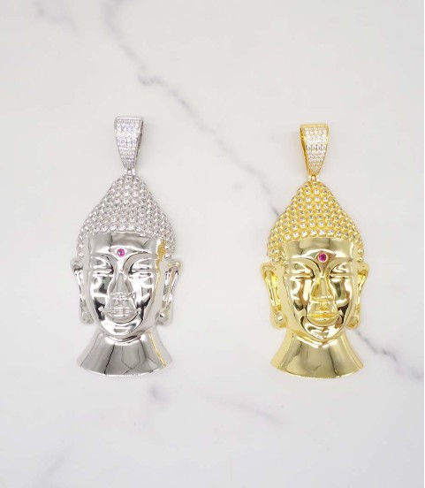 studded cz diamond gold plated Buddha head pendant