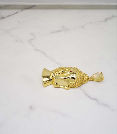 studded cz diamond gold plated Buddha head pendant