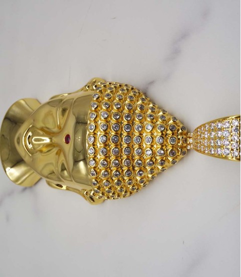 studded cz diamond gold plated Buddha head pendant