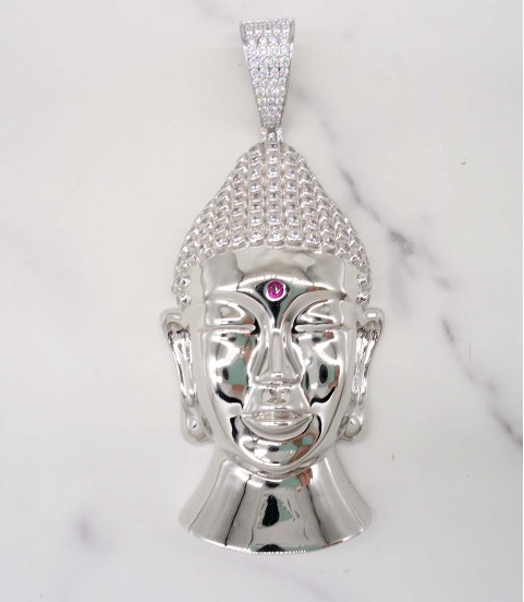 studded cz diamond gold plated Buddha head pendant