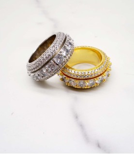 luxury gold plated full studded cz diamond rotating ring