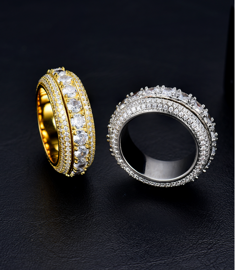 luxury gold plated full studded cz diamond rotating ring