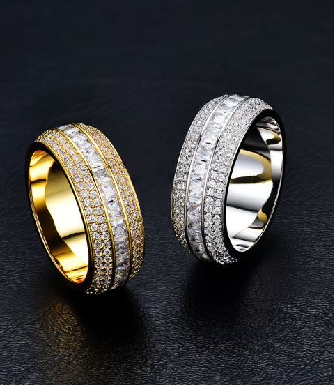 luxury gold plated full studded cz diamond rotating ring