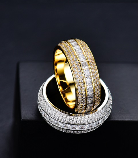 luxury gold plated full studded cz diamond rotating ring