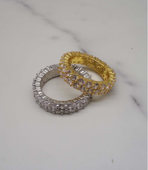 luxury double row gold plated full studded cz diamond ring luxury double row gold plated full studded cz diamond ring