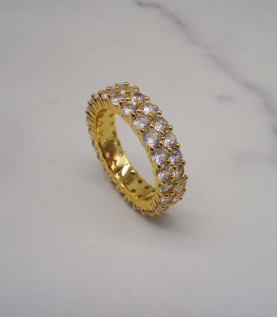 luxury double row gold plated full studded cz diamond ring