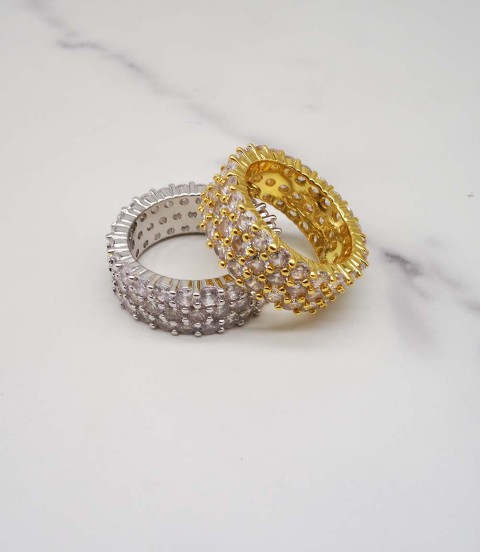 luxury triplex row full studded cz diamond gold plated ring luxury triplex row full studded cz diamond gold plated ring