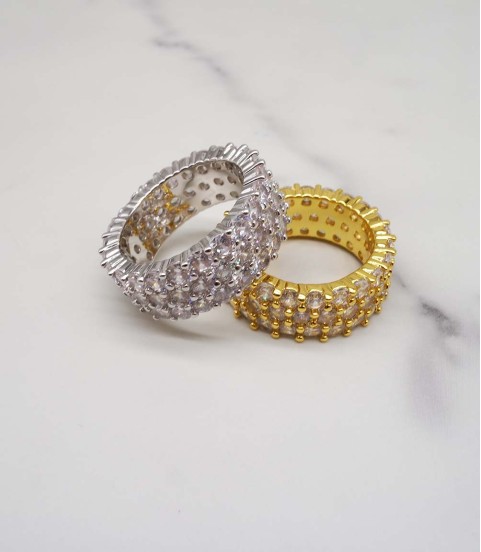 luxury triplex row full studded cz diamond gold plated ring luxury triplex row full studded cz diamond gold plated ring